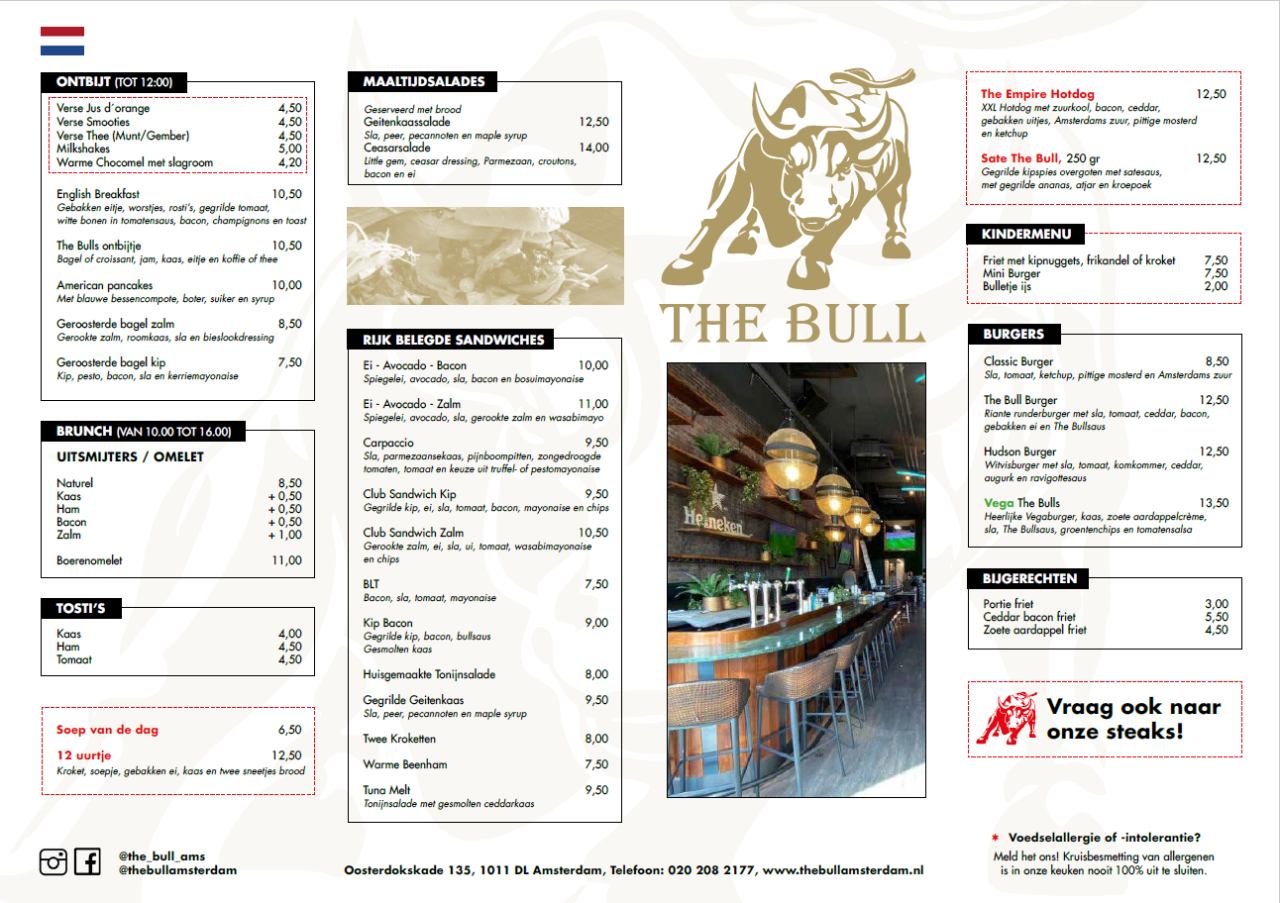 Bull's horn food and drink menu