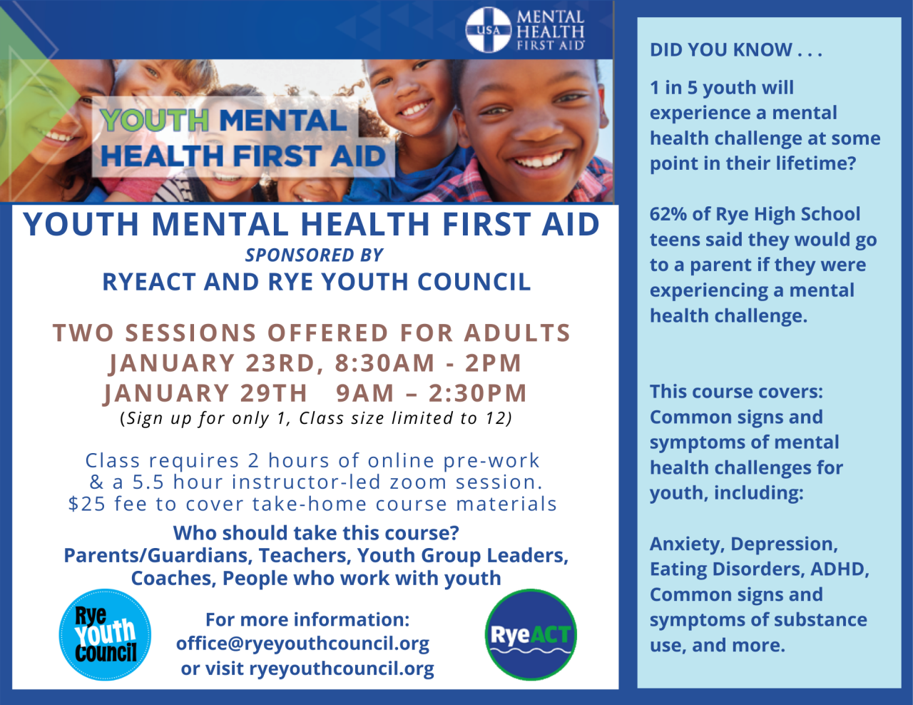 Youth mental health first aid post evaluation knowledge check
