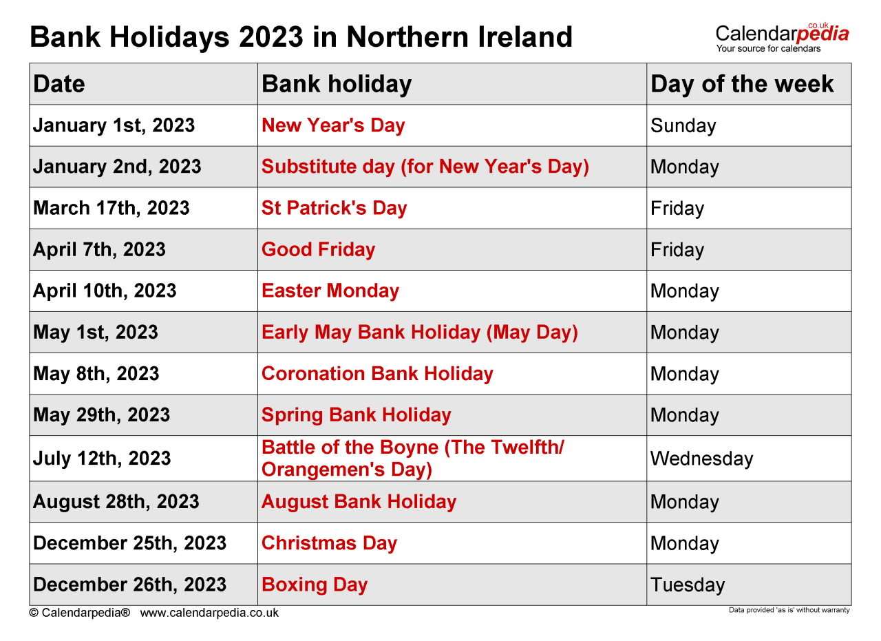 Bank holidays 2023